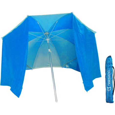 SOMBRILLA NYLON CON PARAVIENTO ALUMINIO 180 CM FUNDA AZUL