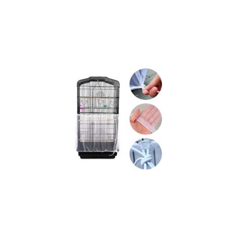 Housse Cage Oiseau, Nylon en Filet de Protection pour Cage Oiseaux Lavable, Housses Anti Graine pour Cages à Oiseaux, Attrape Graine (Blanc) XL (taille 25cm - circonférence 90-140cm) (1/5)