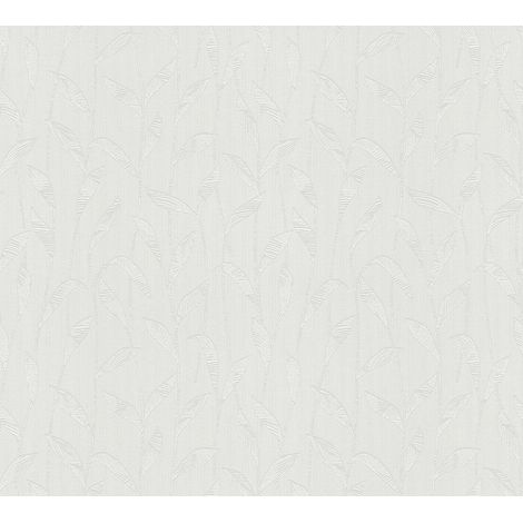 Papier peint floral intissé blanc Tapisserie tendance à feuilles 25 x 1,06 m Papier peint style botanique à peindre idéal pour cuisine (1/4)