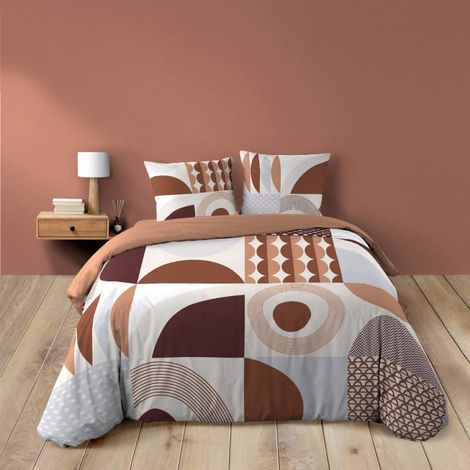 Housse de couette 260x240 + 2 taies TERRACOTTA 100% coton (1/5)