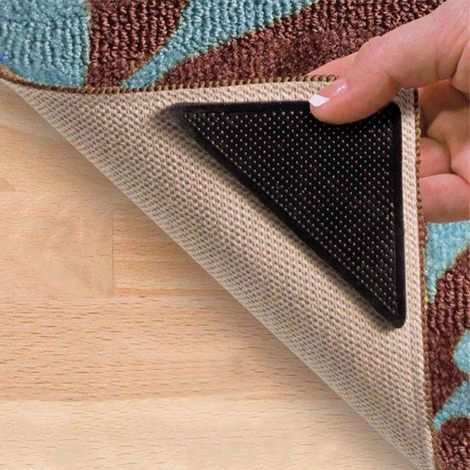 Lot de 4 Supports Anti-Dérapants pour Tapis avec Autocollants (1/5)