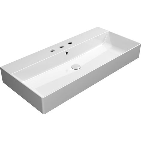 Lavabo KUBE X en céramique 100x47 cm, 3 trous, blanc ExtraGlaze (1/4)