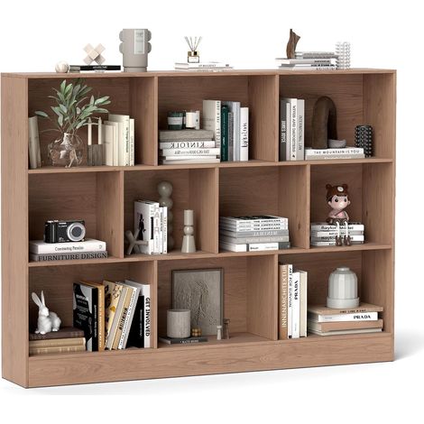 COSTWAT Libreria a 10 Cubi, Organizzatore di Stoccaggio a 3 Ripiani con 2 Kit Anti-Ribaltamento, Scaffale Multiuso in Legno per Soggiorno Camera da Letto Ufficio, 140x24x104 cm (Naturale) (1/5)