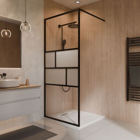 Paroi de douche à l'italienne verre rainuré noir mat, l. 90 cm x H. 200 cm, SCHULTE, Walk In réversible, verre 6 mm, Carvella