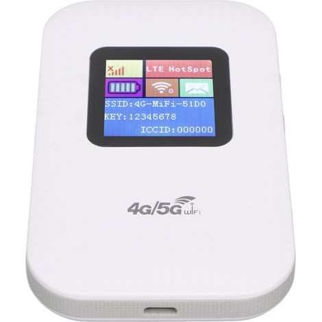 Routeur WiFi 4G blanc, emplacement pour carte microSD, jusqu'à 10 utilisateurs, écran LED 1,44 pouce, batterie 2100 mAh, routeur 4G LTE pour téléphone, PC et tablette. (1/5)