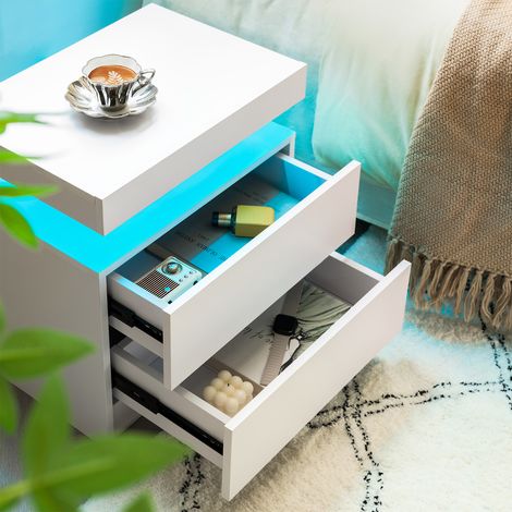 Dimmbarer, mehrfarbiger LED-Nachttisch mit viel Stauraum, Holzwerkstoff, weiß