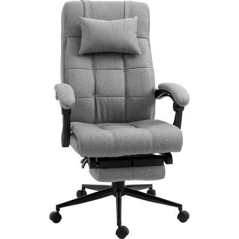 Ergonomischer Bürostuhl aus Leinen mit Kopfkissen und Armlehnen, höhenverstellbarer Drehstuhl mit Fußstütze, 66 x 70 x 116–124 cm