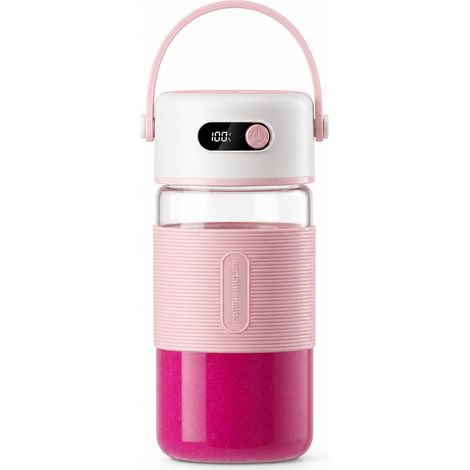 Blender Portable Rechargeable sans Fil, Gobelet en Verre 700 ml, 26 Lames, Affichage de Batterie, Rose Pamplemousse (1/5)