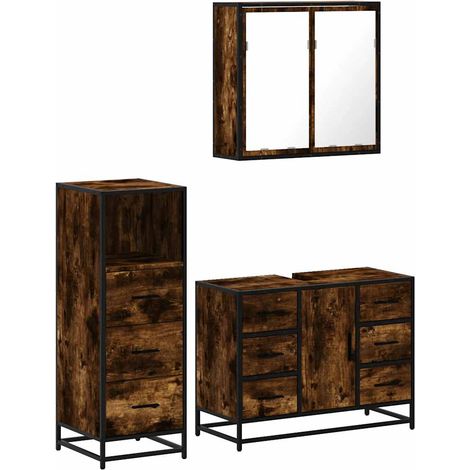 3 Piece Bathroom Furniture Set Smoked Oak Engineered Wood vidaXL (1/5)