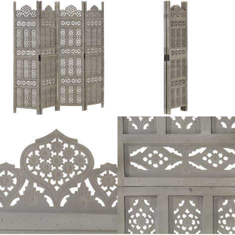 Cloison de séparation 4 panneaux Gris 160x165 cm Bois manguier - Cloison De Séparation - Paravent - Écran D'intimité - Décoration Murale - Meuble Pliable - Home & Living (1/5)
