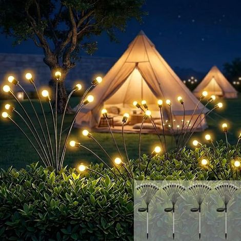 Lampes Solaires Lucioles Exterieures Jardin, 8 LED Lumière Solaire Extérieure Luciole IP65 Étanche Blanc Chaud, Firefly Lampes Solaires Extérieures pour Jardin Balcon Allée Terrasse, 4 Pièces (1/4)