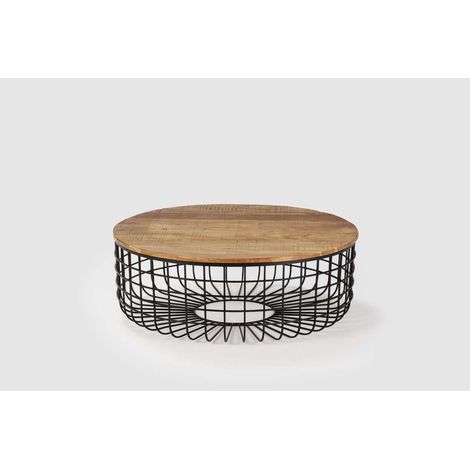Mesa de centro fija Md-Atenea acabado en madera de acacia, 102cm(ancho) 37cm(altura) 102cm(fondo). (1/3)