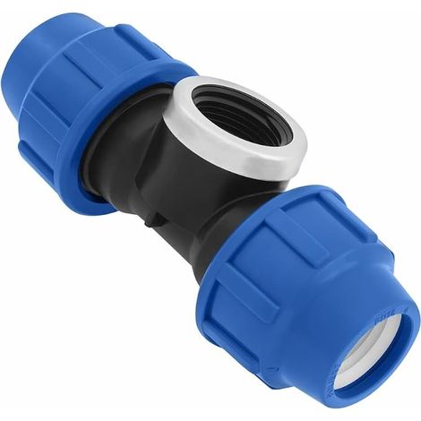 Raccords de tuyau d’eau en T en PP MDPE de 25mm x 3/4 x 25 mm – sortie femelle – connecteur de compression PN16 pour tuyaux en polyéthylène PE80 et PE100 (1/5)