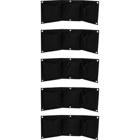 5 Sacs de Culture Muraux Biodégradables à 3 Poches pour Plantes - Accessoire Jardin Noir (1/5)