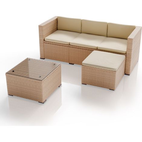 Set da giardino in polyrattan Punta Cana Crema, Sabbia M Set da esterno per un massimo di 4 persone materiale resistente (1/2)
