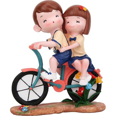 Adornos en miniatura para el salpicadero del coche, decoraciones para el salpicadero, figuritas de resina pintadas a mano de una pareja en bicicleta, accesorios para fotos de boda para el novio.