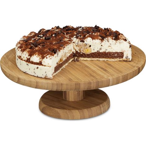 Assiette à gâteau sur pied 33 cm bambou assiette à tarte plat de service rond H x D: 11,5 x 33 cm, nature (1/5)