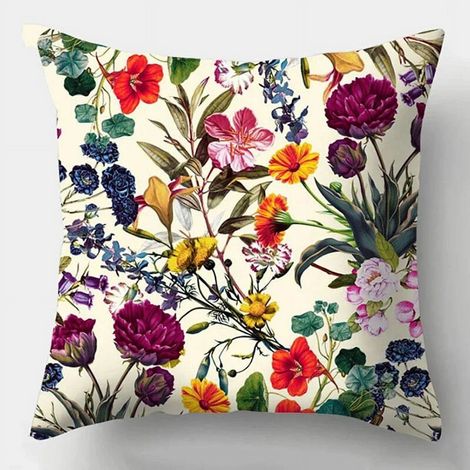 Taie D’Oreiller - Coton Linen Mélangé - Imprimé Floral Double Face - Pour Canapé Lit Chaise Voiture Intérieur Extérieur - 40x40 cm (1/5)