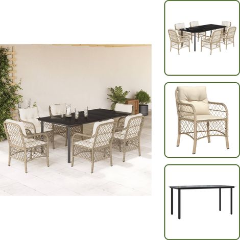 The Living Store 7-tlg. Garten-Essgruppe mit Kissen Beige Poly Rattan - Gartenessgruppe (1/5)