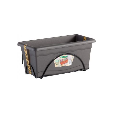 Jardinière élégante en polypropylène anthracite 40x24 cm – Résistante aux intempéries – Capacité 8 litres – Plateau intégré – Plastiken