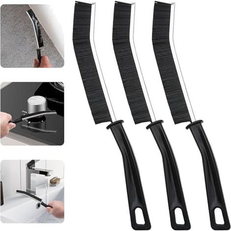 Brosse De Nettoyage - Tête Incurvée Plate - Poils Rigides En Nylon - Pour Coins Joints Et Recoins - Sols Carrelés Cuisines Salles De Bains - Lot De 3 (1/5)