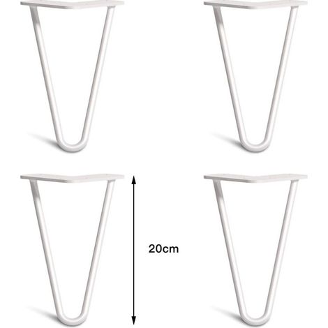 – Lot de 4 pieds de table en épingle à cheveux 20cm – Acier blanc – Capacité 150kg – Plaque de fixation 110x110mm – Pour table basse (1/5)