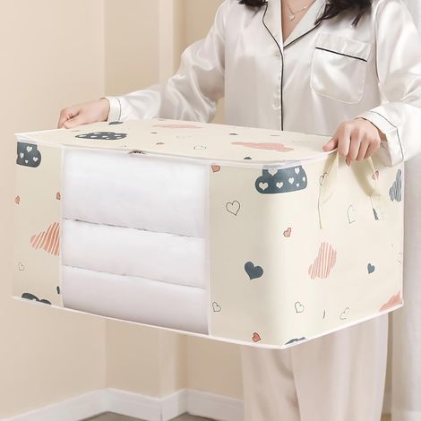Duvet Storage Bag, Non-woven Fabric Blanket Storage Container, Blanket Bag with Transparent Window and Reinforced Handles, Ideal for Organizing (1/5)
