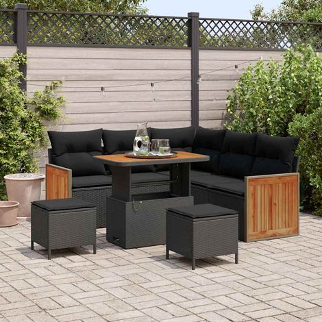 Conjunto de sofás de jardín 8 uds. 7-Número de plazas Negro vidaXL (1/5)