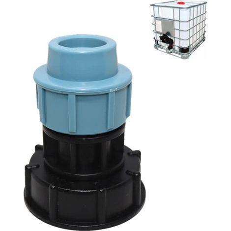 Adaptateur de robinet IBC pour réservoir d'eau - Raccord rapide de tuyau - Raccord S60 x 6 - Filetage épais (32 mm, sortie en forme de I) (1/5)