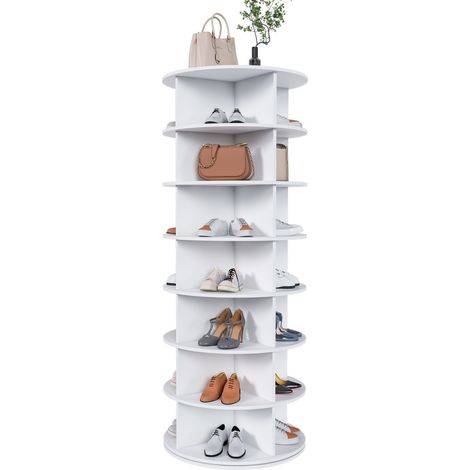 Étagère à chaussures pivotante 7 niveaux-360°-28 paires-autoportant-minimaliste-blanc-60x60x161cm (1/5)