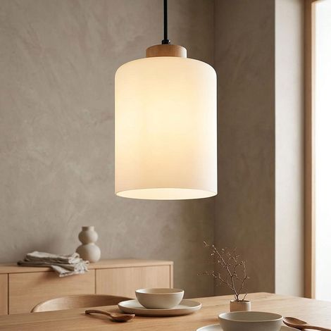 Suspension, plafonnier, bois, verre, opale brun mat, H 120 cm (1/5)
