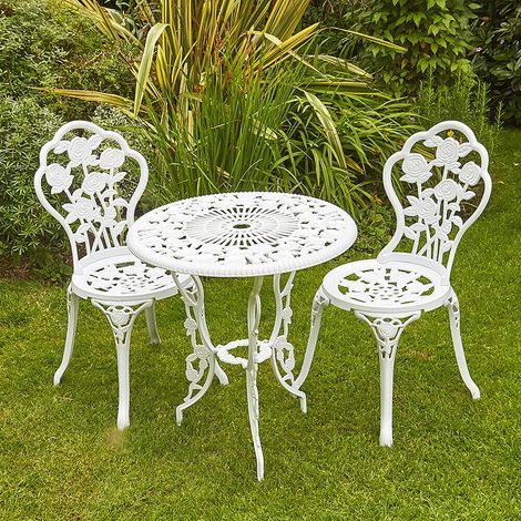 White Bistro Set Outdoor Patio Garden Furniture Table and 2 Chairs Metal (1/5)