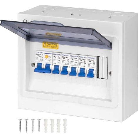 Coffret Electrique Etanche - Tableau électrique apparent d’interrupteur différentiel 63A et disjoncteurs 2x10A+2x16A+1x20A - Coffret de protection pour maison, bureau et centre commercial (1/5)