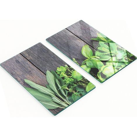 Planches en verre élégantes et résistantes avec motif d'herbes aromatiques et de menthe, imprimées sur bois, 2 x 30 x 52 cm (1/5)