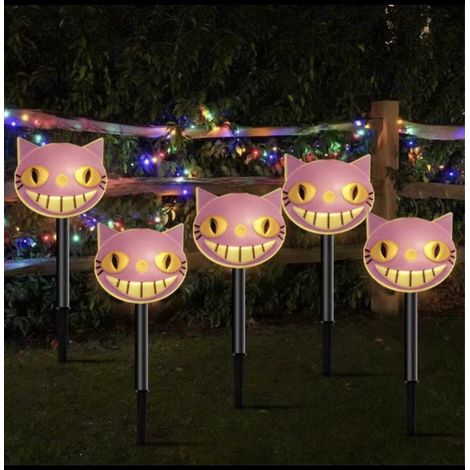 Piquets lumineux LED d'Halloween tête de chat violet pour jardin extérieur, lampe décorative IP65. DT-45 (1/5)
