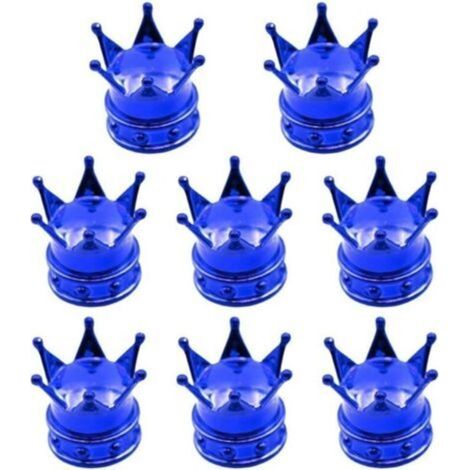 Lot de 8 valves couronne pour voitures, SUV et motos – Noyau en métal avec joints, compatible avec tige de valve de pneu en rouge, noir, sil(bleu) (1/4)
