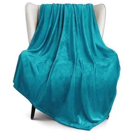 Extragroße Wolldecke (50 x 70 Zoll), 300 g/m², ultraweich und warm, blaugrün, für alle Jahreszeiten geeignet, bequeme und leichte Plüschdecke.