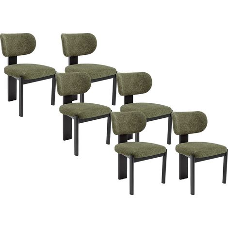Lot de 6 chaises en tissu bouclette et bois d'hévéa noir - Kaki - WILANA (1/5)