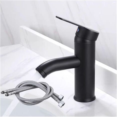 Bathroom sink mixer tap, tabletop mixer tap for hot and cold water, matte black - 17cm (1/4)