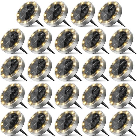 Lot de 24 lampes solaires de sol, 8 LED, projecteur solaire extérieur étanche pour allées, pelouses, patios, jardins, piscines, blanc chaud.