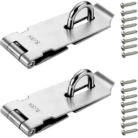 Pestillo de candado de 2 piezas de 4 pulgadas - Candado de pestillo de puerta de acero inoable plateado con tornillos para cajón de gabinete de muebles (1/5)