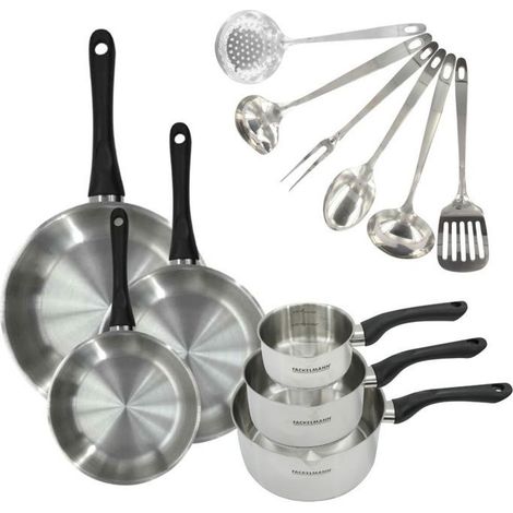 Batterie de cuisine - Tous feux dont induction - FACKELMANN - Geneva - Inox - 3 poeles, 3 casseroles et 6 ustensiles (1/5)