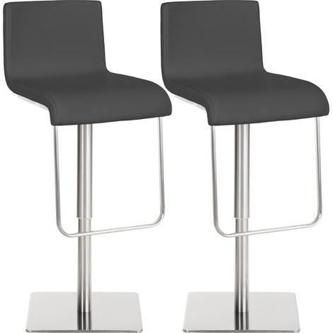 Juego de 2 taburetes de bar Limon con funda de cuero sintético Gris Acero inoxidable