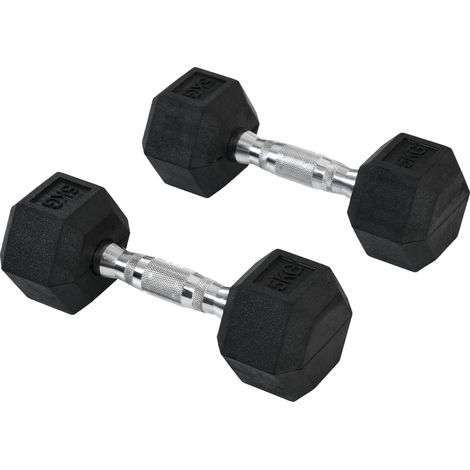 Lot de 2 haltères de 5 kg, haltères de fitness pour hommes et femmes, musculation et haltérophilie – métal noir et caoutchouc (1/5)