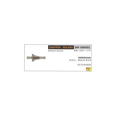 Bronzekern SNAPPER Ø 22,4mm Ø Anschlüsse 6,8mm 40-70 MICRON Rasentraktor