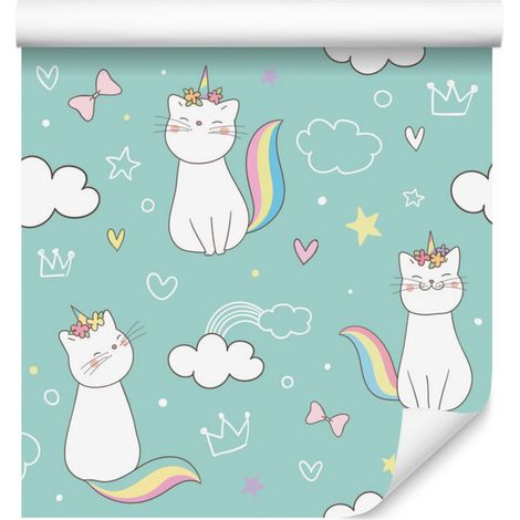 Papier peint chatons arc-en-ciel pour salon et chambre 50x1000 cm (1/5)