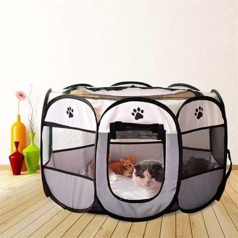 Parc pliable pour animaux de compagnie, parc pour chiens et chats, cage portable et pliable en tissu doux pour chiots, niche pour animaux de compagnie, pour usage intérieur et extérieur, gris, 73,7 x (1/2)