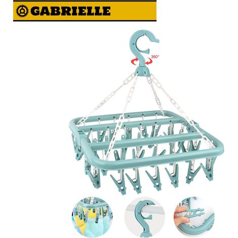 GABRIELLE Tendedero giratorio plegable con 32 pinzas, ideal para colgar calcetines, ropa interior y prendas pequeñas (azul)