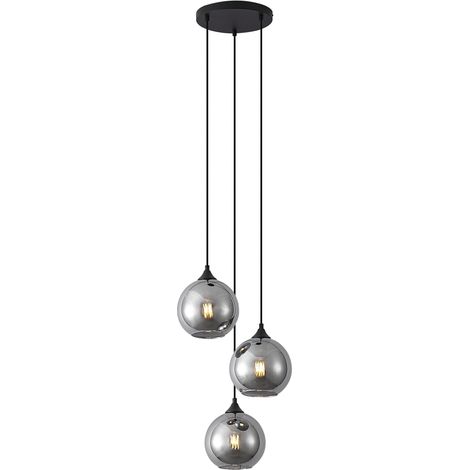 Art Deco Pendant Light Black with Smoke Glass 3-Light - Wallace