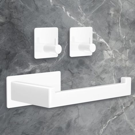 Porte Papier Toilette, Acier Inoxydable Support Papier Toilette Mural, 1 Pièces Porte-Papier Hygiénique+2 Pièces Crochet Adhésif 3M, Sans Perçage, Anti-Rouille pour Salle De Bain Cuisine -Blanc (1/4)